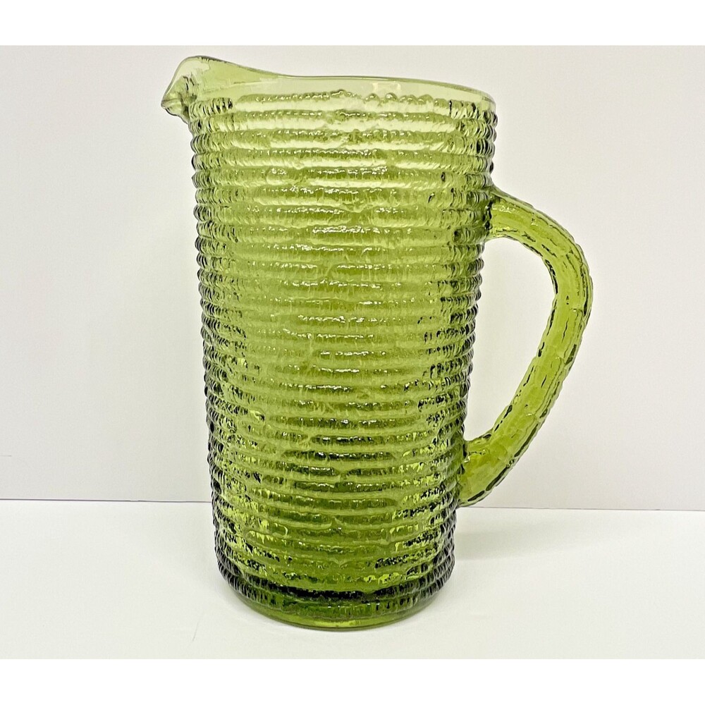 Vintage Anchor Hocking Soreno Avocado 6.5" Water/Juice Pitcher Pressed Bark EXCL